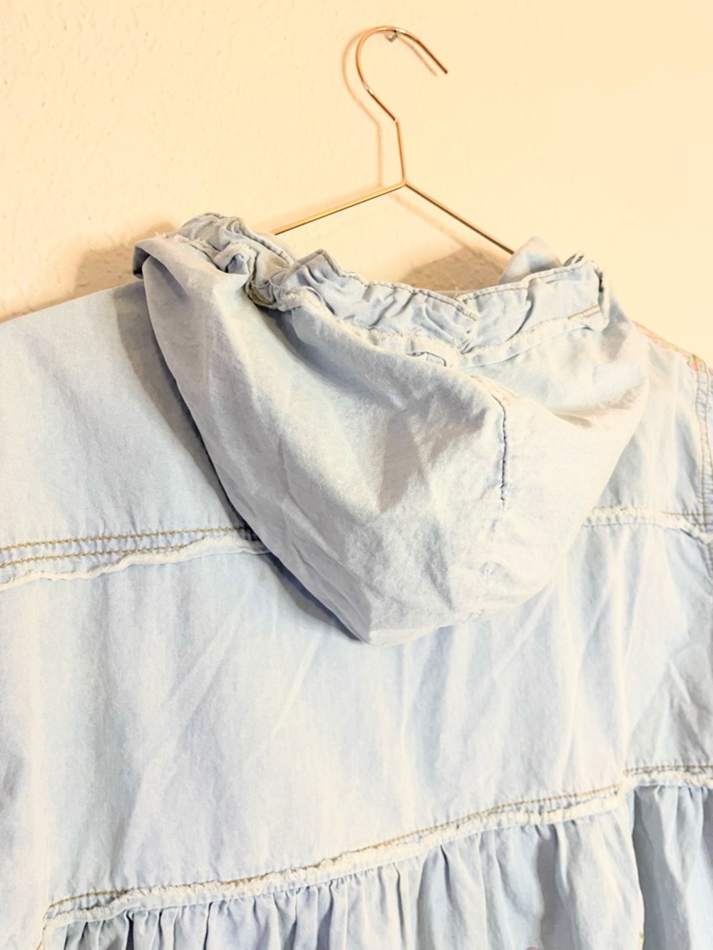 POL Embroidered Chambray Top with Hoodie Cottagecore Boho Cotton Small - Picture 10 of 12